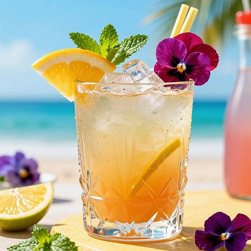 Tropical Cocktail with Fruit and Edible Flowers