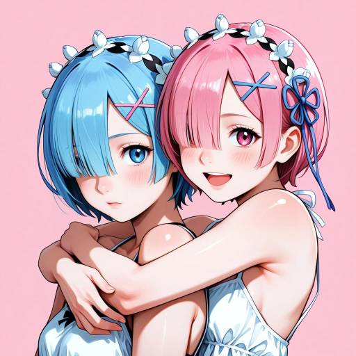 Sisterly Hug with Blue and Pink Twins