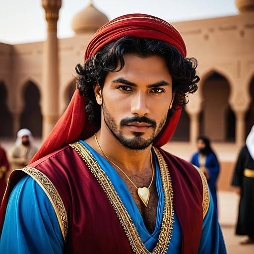 Middle Eastern Man in Traditional Aladdin-Style Costume