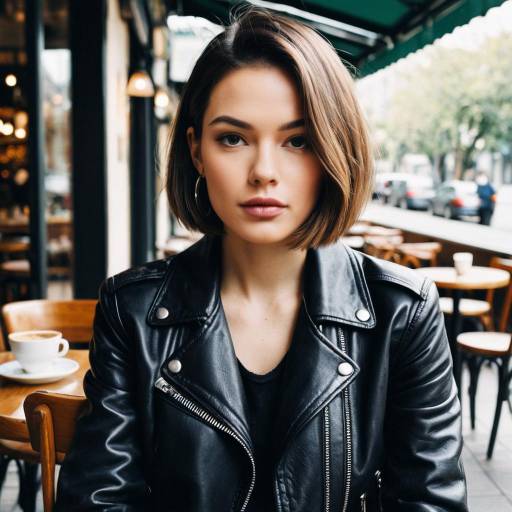 Trendy Jaw-Length Bob with Leather Jacket