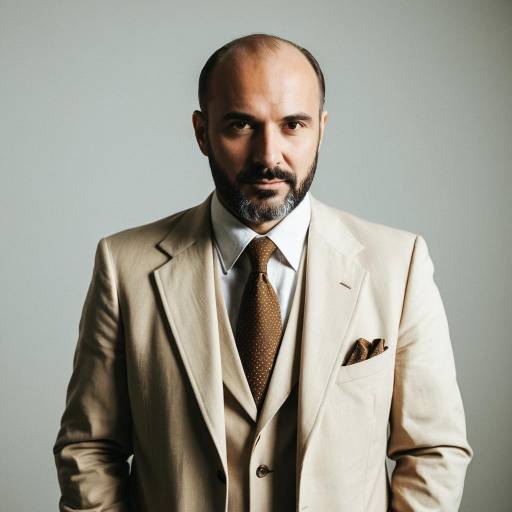 Balding Man in Vintage Beige Suit