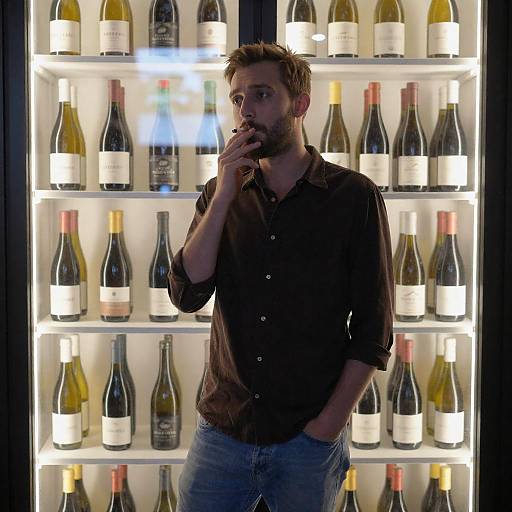 Casual Man with Wine Shelf Background