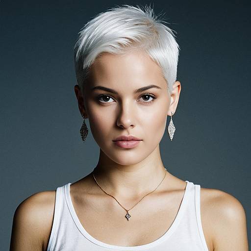 Portrait of Woman with Bald Fade Short White Hair