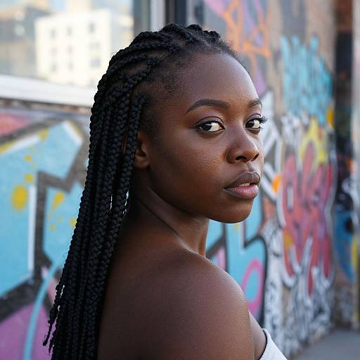Urban Portrait of African American Woman with Braids