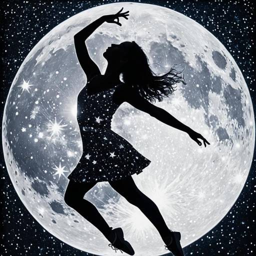 Dancer Silhouette with Lunar Phases and Starry Background