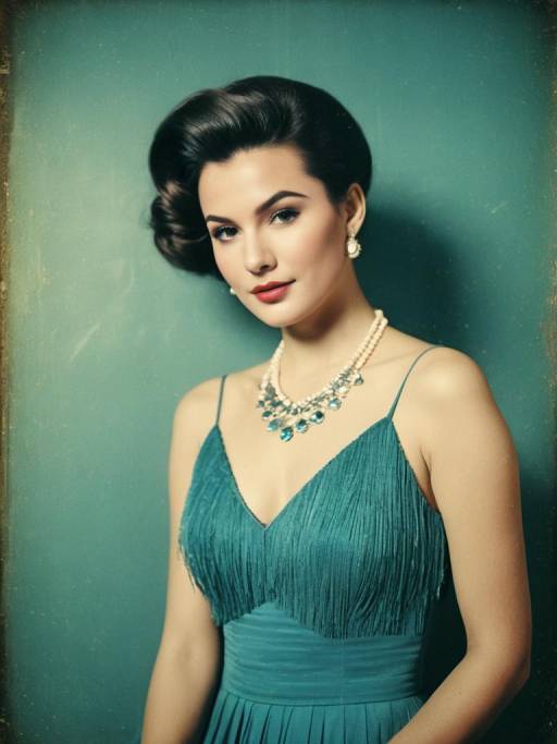 Vintage Style Woman in Teal Dress