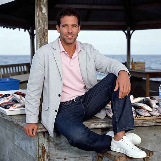 Casual Coastal Man in Pastel Attire