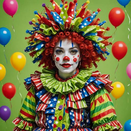 Colorful Clown Portrait with Curly Wig