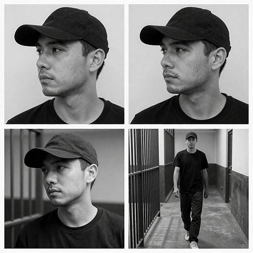 Monochrome Collage: Man in Industrial Hallway