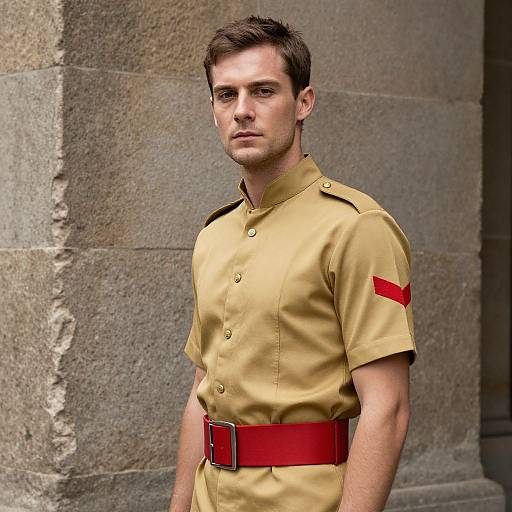 Man in Gold Uniform by Stone Wall