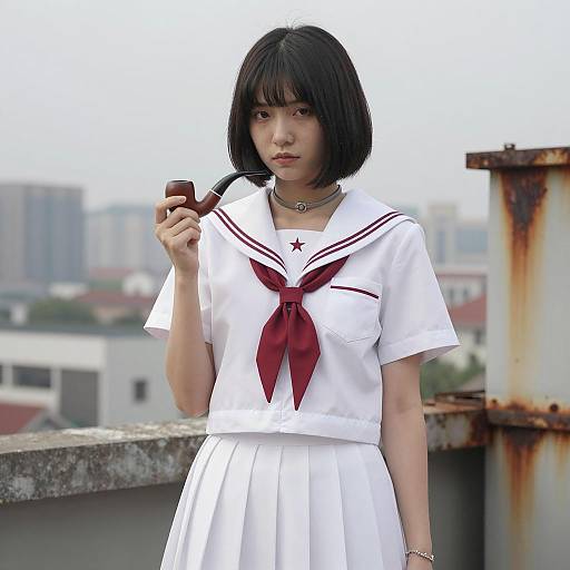 Urban Portrait of Asian Woman in Uniform