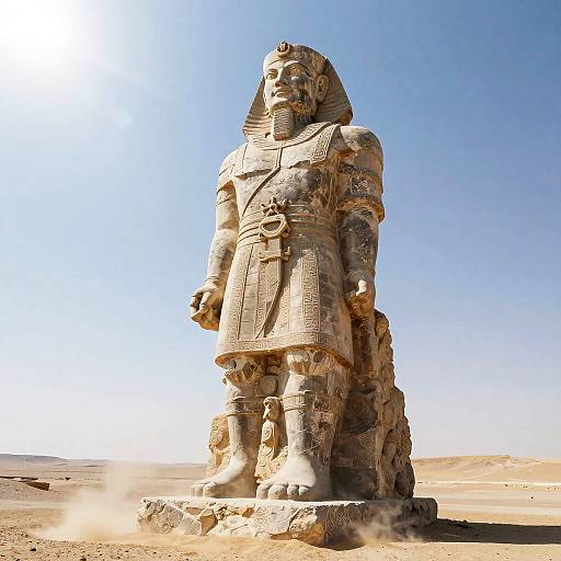 Colossal Ancient Warrior Statue in Desert