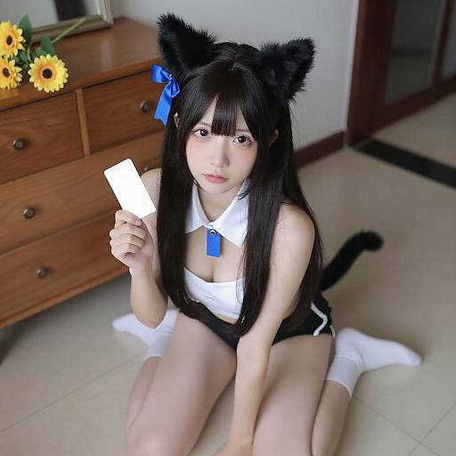 Nude Woman with Cat Ears and Bow