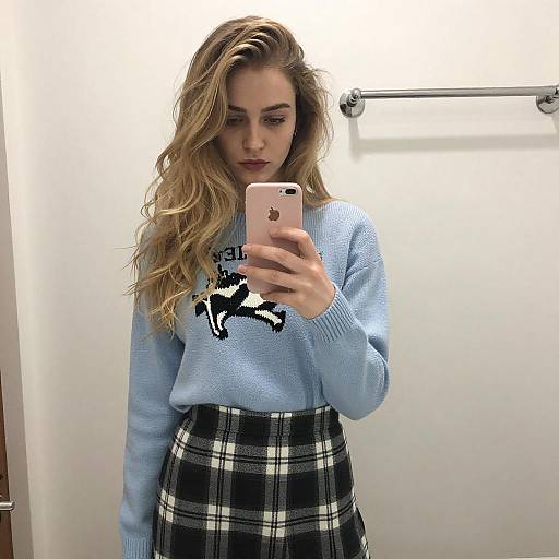 Young Woman Mirror Selfie with Blonde Hair