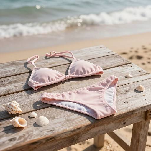 Sunlit Beach Bikini on Rustic Table
