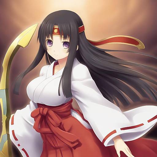 Illustration of Musha miko tomoe, queen's blade in the style of Akkijin