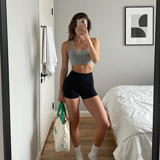 Woman Taking Mirror Selfie in Minimalist Bedroom