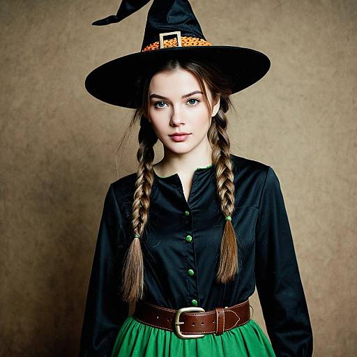 Young Woman in Witch Costume with Braids