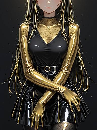 Fashion Illustration of Woman in Gold and Black Outfit