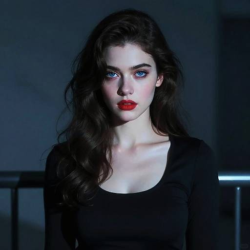 Portrait of a Woman with Blue Eyes and Red Lips