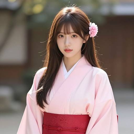 Asian Girl in Pink Kimono