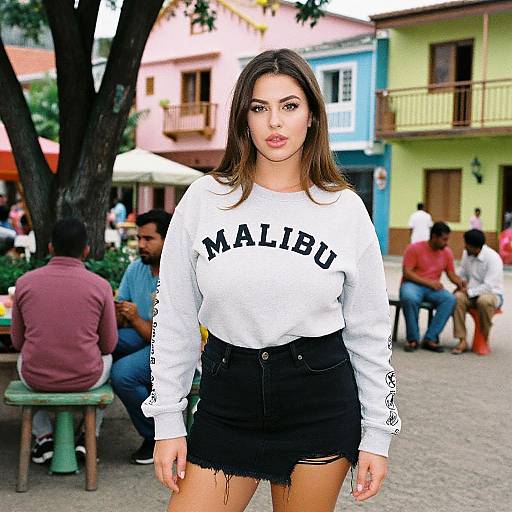 Photograph of a young woman with long brown hair, wearing a white 