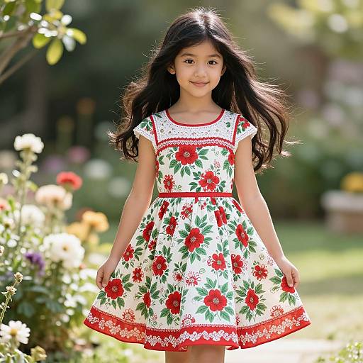 Elegant Girl in Floral Garden Dress