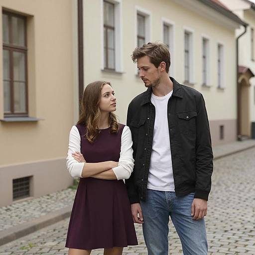Romantic Couple in a Cobblestone Alley