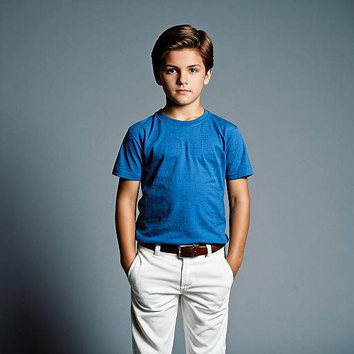 Young Boy in Blue T-Shirt and White Pants