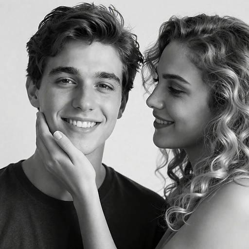 Intimate Black-and-White Portrait of Smiling Couple