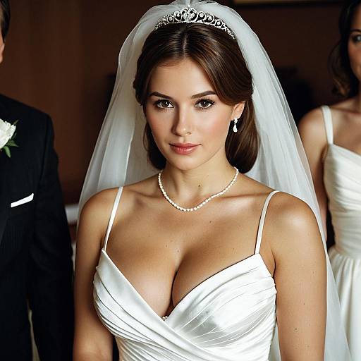 Bride in White Wedding Dress with Tiara