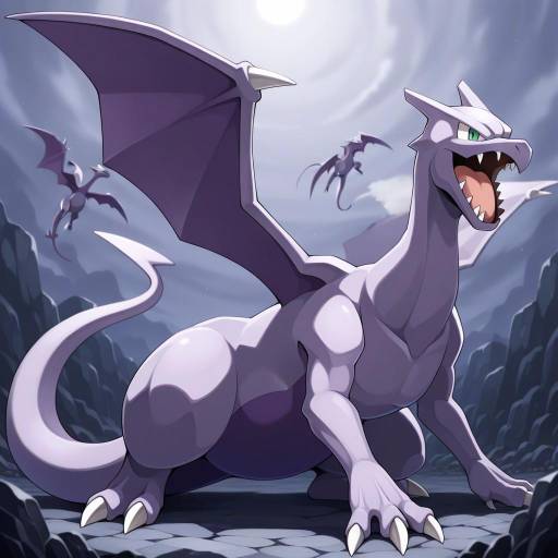 Illustration of Aerodactyl, pokemon in the style of Nekotoufu