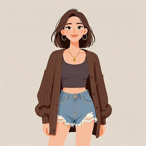 Smiling Bohemian Woman in Casual Outfit