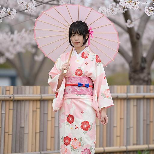 Elegant Asian Woman in Floral Kimono