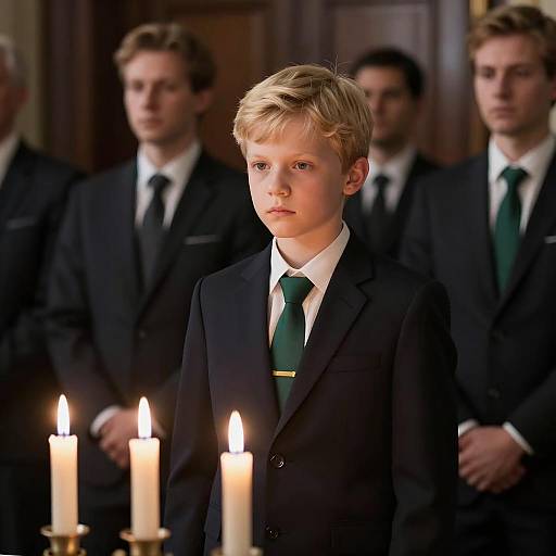 Serious Blond Boy in Suit by Candles