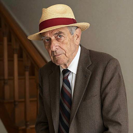 Elderly Man in Straw Hat Portrait