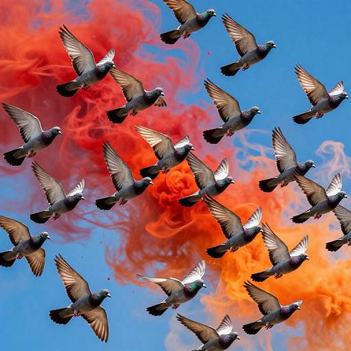 Kaleidoscopic Pigeons in Flight