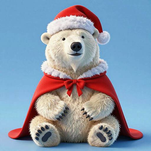 Playful Polar Bear in Santa Hat