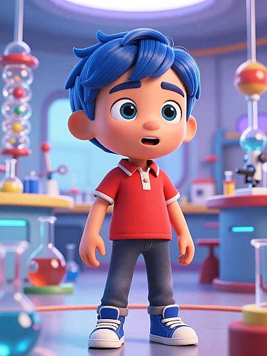 3D Cartoon Boy in Futuristic Lab