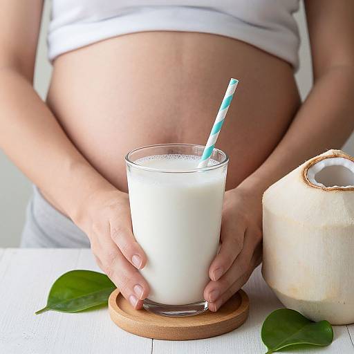 Pregnant Woman Enjoying Creamy Coconut Milk