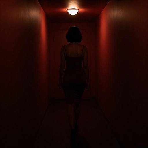 Silhouetted Woman in Orange Corridor
