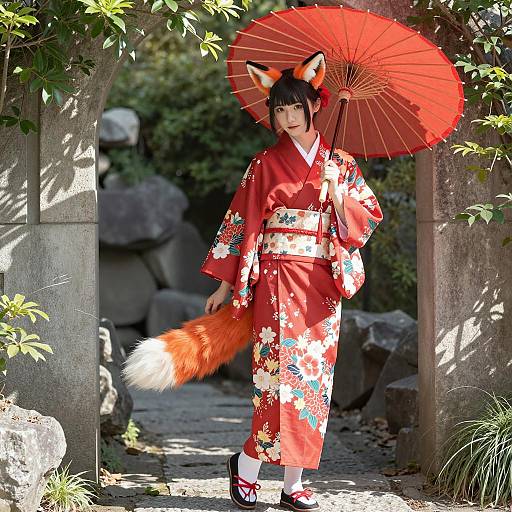 Elegant Asian Woman in Floral Kimono