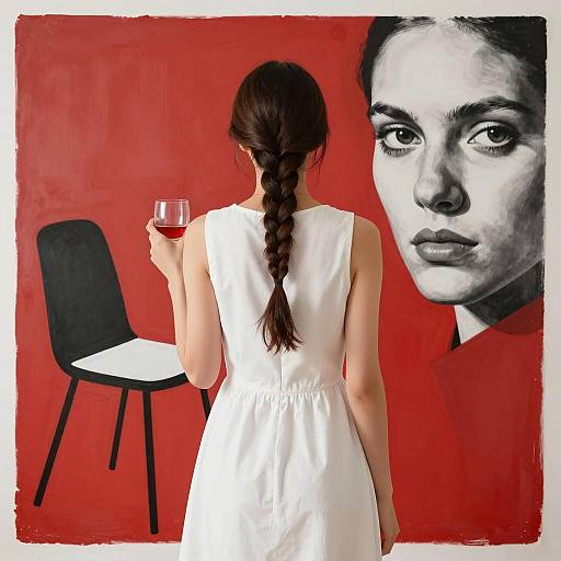 Elegant Woman in Abstract Red Landscape