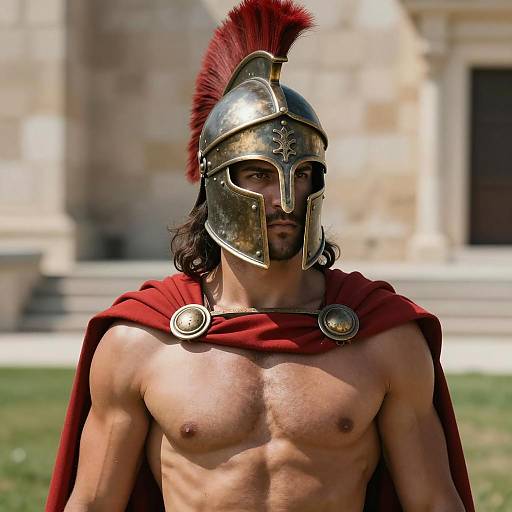 Muscular Man in Spartan Costume with Corinthian Helmet