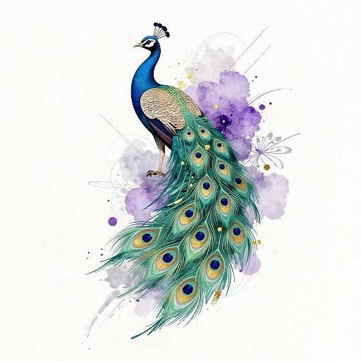 Watercolor Peacock Back Tattoo Design