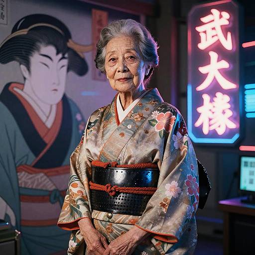 Elderly Samurai in Neo-Edo Kimono