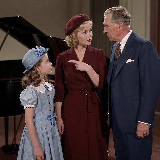 1930s Movie Scene with Woman, Girl, and Man