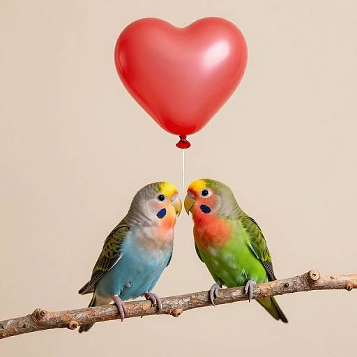 Colorful Love Birds with Heart Balloon