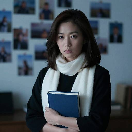 Serious Asian Woman in Dimly Lit Room