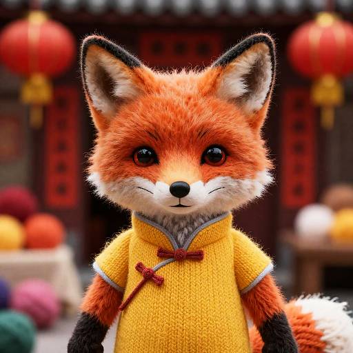 Woolen Fox in Knitted Cheongsam